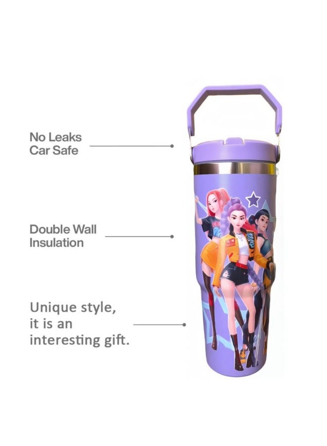 ECLux K-Pop ghost hunter-themed reusable vacuum insulated tumbler comes with a lid and straw, making it perfect for travel, work, study, and everyday coffee drinking（Blue） - Image 3
